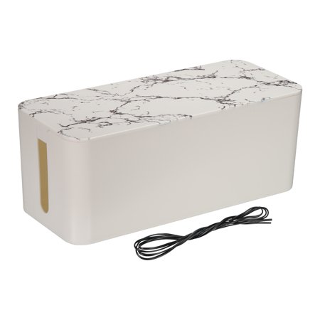Uxcell Cable Management Box PP Cord Organizer Box w Tie to Hide Wires & Power Strips for Home Middle White,Black