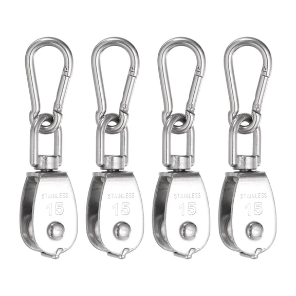 Uxcell Cable Pulley Wheel,(Loading 30 KG, Silver)(4 Set), Stainless Steel Heavy Duty Wheel Swivel Rigging Lifting Fixed Pulley for Wire Rope Gym Equipment Clothesline