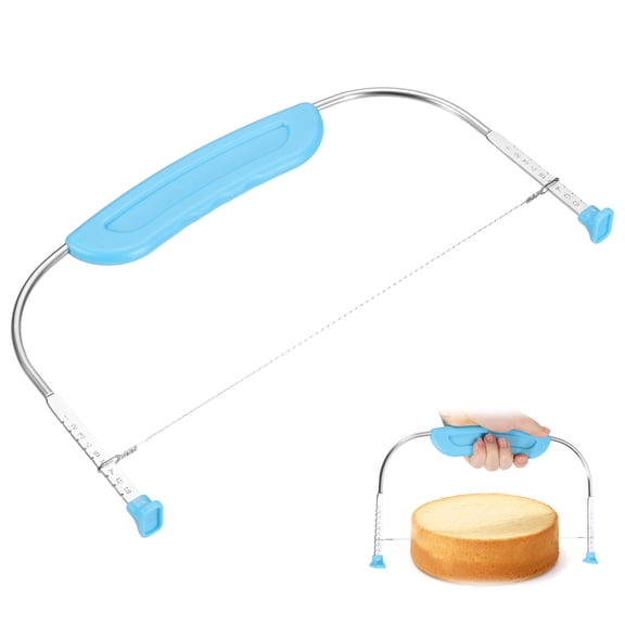 Uxcell Cake Cutter Slicer Leveler, Cake Slicer with Plastic Handle Stainless Steel Adjustable Baking Tool for Wedding Birthday Leveling Molding, Blue