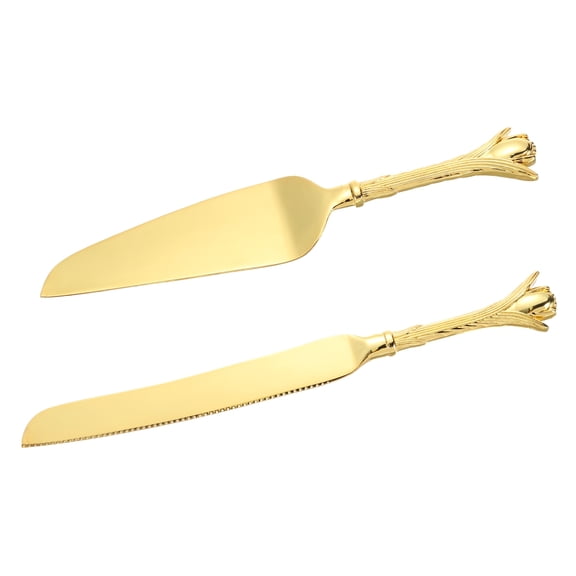 Cake Cutting Set for Wedding Cake Knife and Server Set Stainless Steel Cake Serving Set Pastry for Pie Pizza Cutter Spatula Birthday Bridal Gift Golden