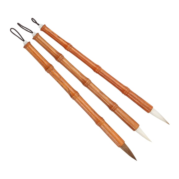 Uxcell Calligraphy Brush, Watercolor Ink Painting Calligraphy Writing Brush Wood Handle 3 Size Kit, Yellow 3 Pack