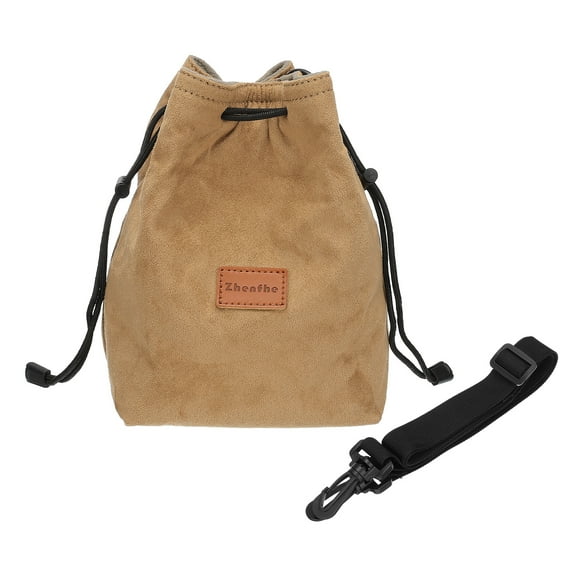 Uxcell Camera Bag, Drawstring Pouch with Adjustable Shoulder Strap Portable Handbag for DSLR Camera, Brown,Size M