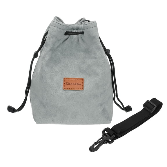 Uxcell Camera Bag, Drawstring Pouch with Adjustable Shoulder Strap Portable Handbag for DSLR Camera, Gray，Size M