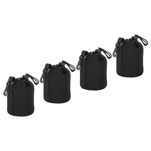 Uxcell Camera Lens Bag, 3.5" ID x 5.5" H Drawstring Lens Pouch with Thick Protective Neoprene Black 4Pack