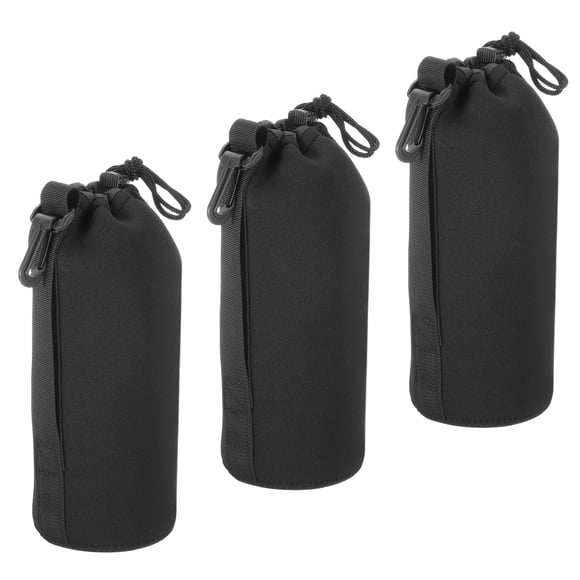 Uxcell Camera Lens Bag, 3.9" ID x 9.8" H Drawstring Lens Pouch with Thick Protective Neoprene Black 3Pack