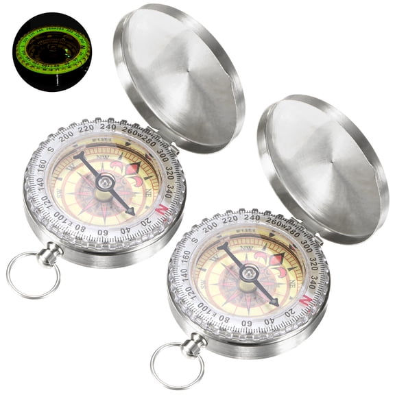 Uxcell Camping Survival Compass [2PCS] - Copper Clamshell Glow in the Dark Orienteering Compass- [Silver Tone]