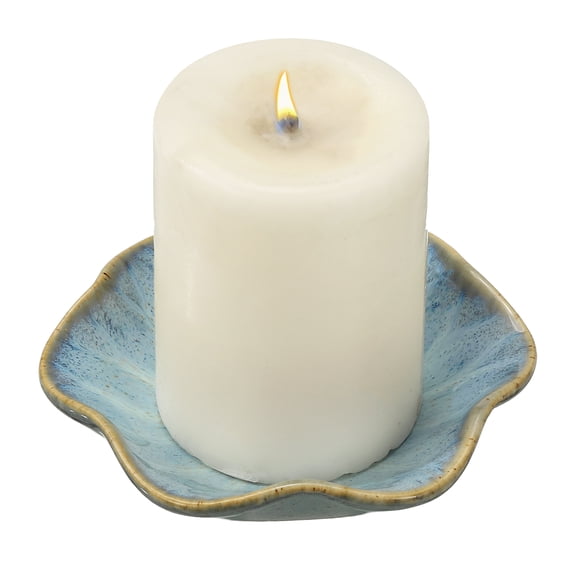 Uxcell Candle Holder Plates, 4 Inch Ceramic Candle Tray Tealight Incense Holder Dish Candlestick for Tea Light Aromatherapy Wedding Rustic Vintage Home Decor, Lotus Leaf Retro Blue