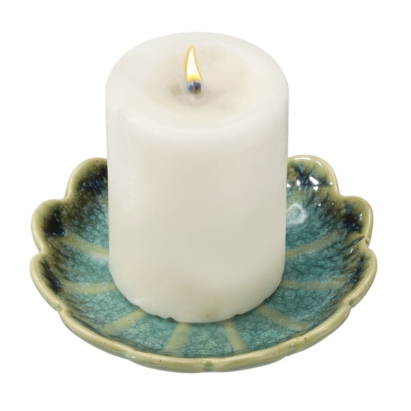 Uxcell Candle Holder Plates, 4 Inch Ceramic Candle Tray Tealight Incense Holder Dish Candlestick for Tea Light Aromatherapy Wedding Rustic Vintage Home Decor, Sunflower Green