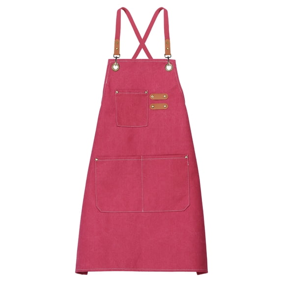 Uxcell Canvas Chef Aprons 30.7'' x  26.8'' Waterproof Cross Back Kitchen Cooking Apron with 3 Pockets Pink