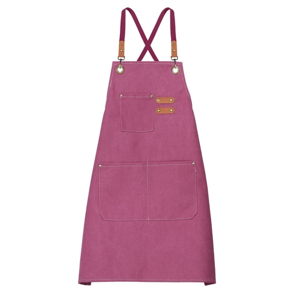 Uxcell Canvas Chef Aprons 75x68cm Adjustable Strap Waterproof Cross Back Kitchen Cooking Apron with 3 Pockets, Red