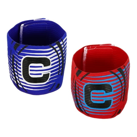 Uxcell Captain's Armband, Letter C Elastic Arm Band for Soccer Team Training, Blue Red Strip 2 Pack