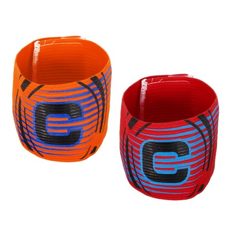 Uxcell Captain's Armband, Letter C Elastic Arm Band for Soccer Team Training, Red Orange Strip 2 Pack