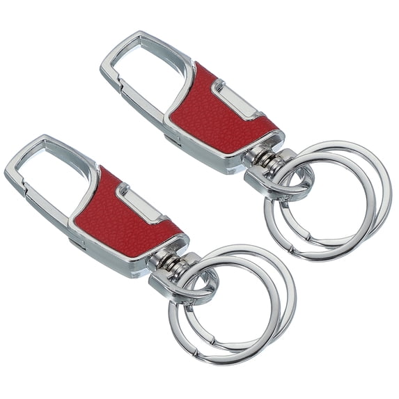 Uxcell Car Key Chain, 2 Pack Leather Keychain Stainless Steel Buckle Keys Holder with 2 Rings, Red