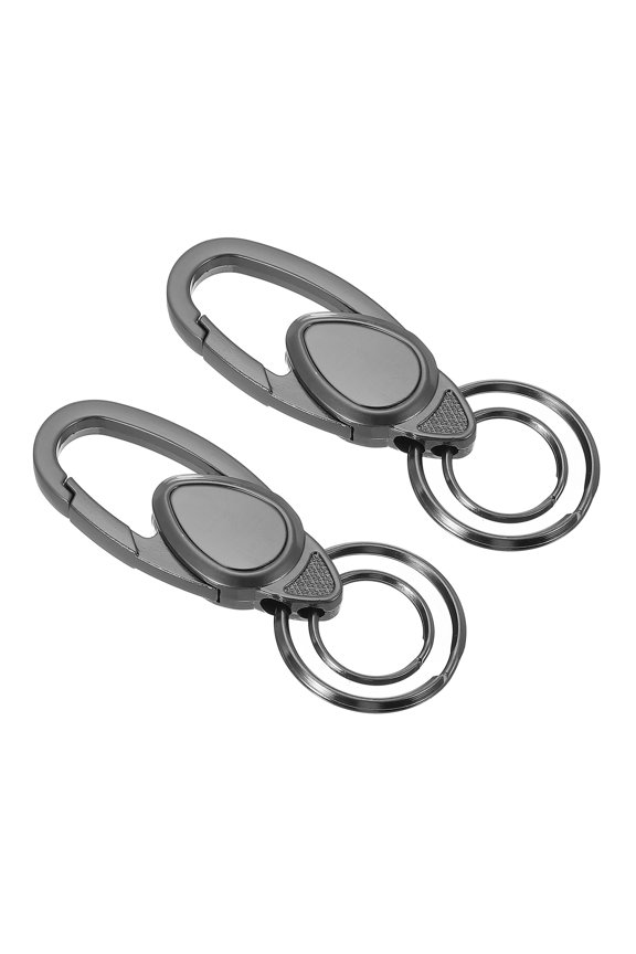 Car Key Chain, Detachable Keychain Stainless Steel Buckle Keys Holder with 2 keyrings (Dark Gray, Pack of 2)
