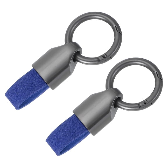 Uxcell Car Key Chain Detachable Leather Keychain, Spring Key Ring O Rings Clip Buckle Small Leather Key Fob Holder (Dark Gray/Blue, Pack of 2)