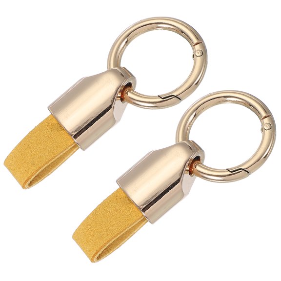 Uxcell Car Key Chain Detachable Leather Keychain, Spring Key Ring O Rings Clip Buckle Small Leather Key Fob Holder (Gold/Yellow, Pack of 2)