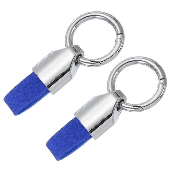 Uxcell Car Key Chain Detachable Leather Keychain, Spring Key Ring O Rings Clip Buckle Small Leather Key Fob Holder (Silver/Blue, Pack of 2)