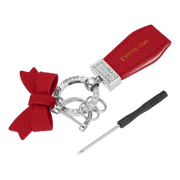 Uxcell Car Key Chain Ring Clip 5.12 inch Leather Key Fob Wristlet Keychain with D Ring Keyrings Red Silver