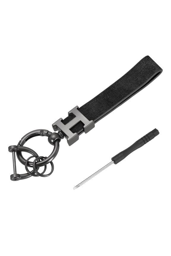 Car Key Chain Ring Clip 3.35 Inch Leather Keychain Key Fob Wristlet Keychain with Anti-Lost D Ring & Keyrings Fit Women Men for Home Car, White Matte Gun