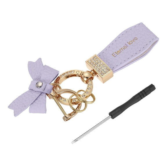Uxcell Car Key Chain Ring Clip 5.12 inch Leather Key Fob Wristlet Keychain with D Ring Keyrings Purple Gold