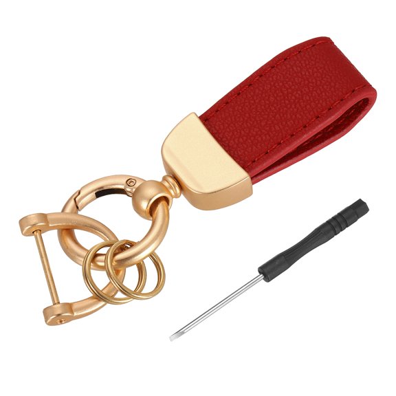 Uxcell Car Key Chain Ring Clip 3.35 inch Leather Key Fob Wristlet Keychain with Anti-Lost D Ring Keyrings Red