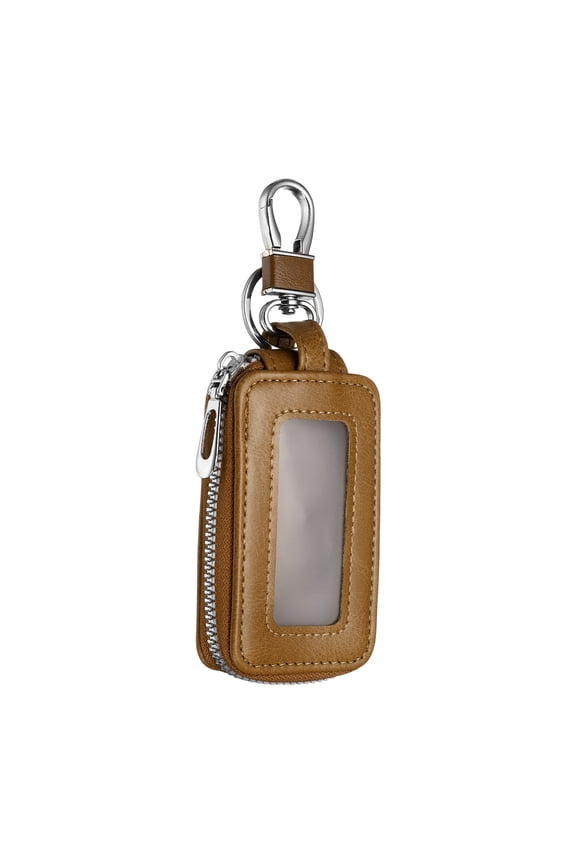 Car Key Fob Case Genuine Leather RFID Smart Key Chain Keychain Holder with Metal Hook Keyring Zipper Bag Black