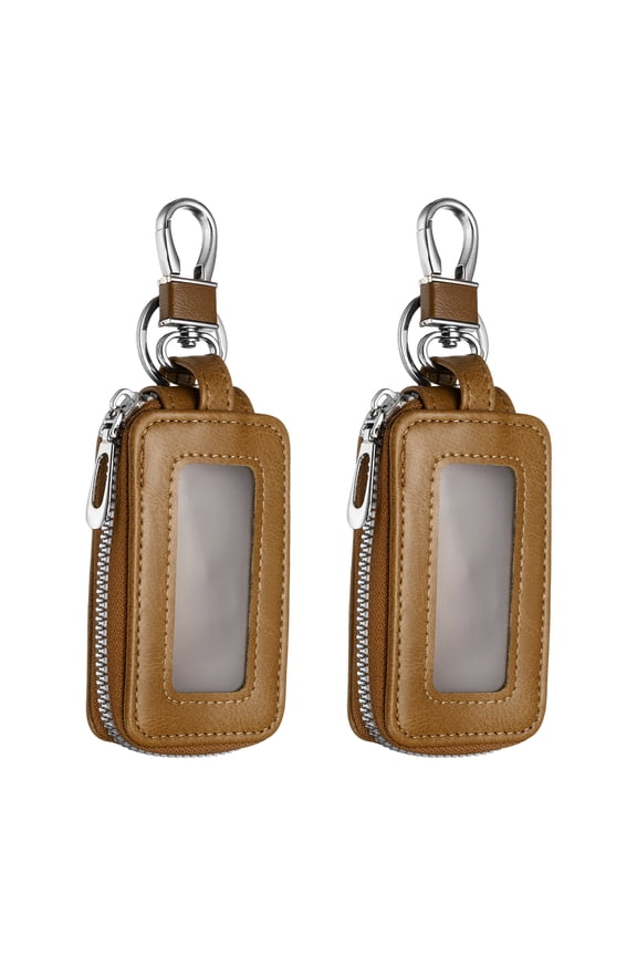 Car Key Fob Case Genuine Leather RFID Smart Key Chain Keychain Holder with Metal Hook Keyring Zipper Bag Black