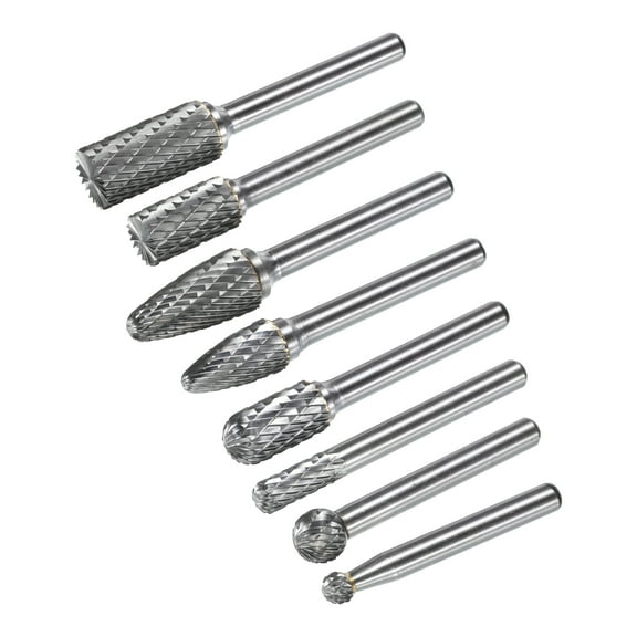 Uxcell Carbide Burrs Double Cut Rotary Burrs File Radius Cylinder Shape Cutting Burrs w 1/4" Shank 1/4" 2/5" 1/2" Head