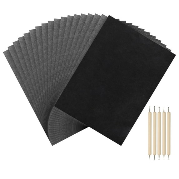 Uxcell Carbon Paper Set Graphite Transfer Tracing Copy Paper with Embossing Stylus Black 25Sheet