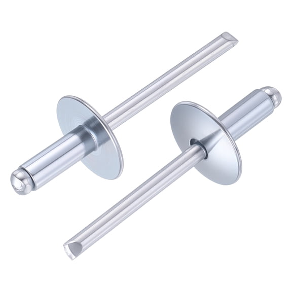 Uxcell Carbon Steel 3/16" x 1/2" Large Flange Open End Blind Rivets Dome Head Rivet, White Zinc Finish - 25PCS Heavy Duty Fasteners for Automotive, Marine, RV, HVAC, Furniture
