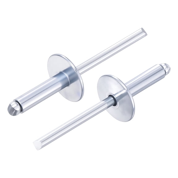 Uxcell Carbon Steel 3/16" x 11/16" Large Flange Open End Blind Rivets Dome Head Rivet, White Zinc Finish - 50PCS Heavy Duty Fasteners for Automotive, Marine, RV, HVAC, Furniture