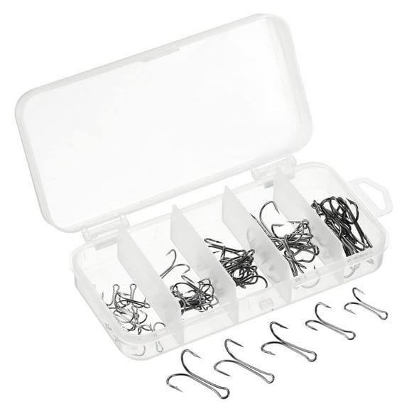 Uxcell Carbon Steel Classic Open Shank Barbed Frog Hooks Double Fish Hooks, Black 1 Set