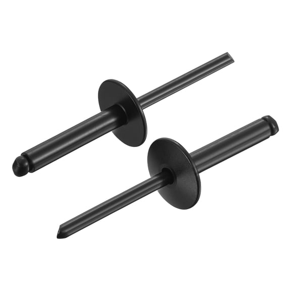 Uxcell Carbon Steel Large Flange Open End Blind Rivets Dome Head Rivet 3/16" x 1", Black Painted Finish - 25PCS Heavy Duty Fasteners for Automotive, Marine, RV, HVAC, Furniture
