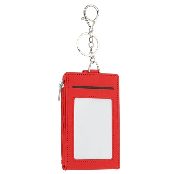 Uxcell Card Holder Keychain Wallet, Leather RFID Blocking Credit Card Holder Slim Minimalist Wallet with Zipper Pocket for Men Women, Red