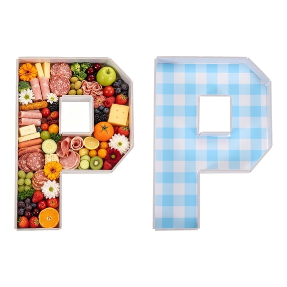 Uxcell Cardboard Letter Charcuterie Board, Reusable Charcuterie Serving Tray with Double-sided Tape for Gender Reveal Birthday Anniversary Wedding Party Decorations, (Letter P, Blue)
