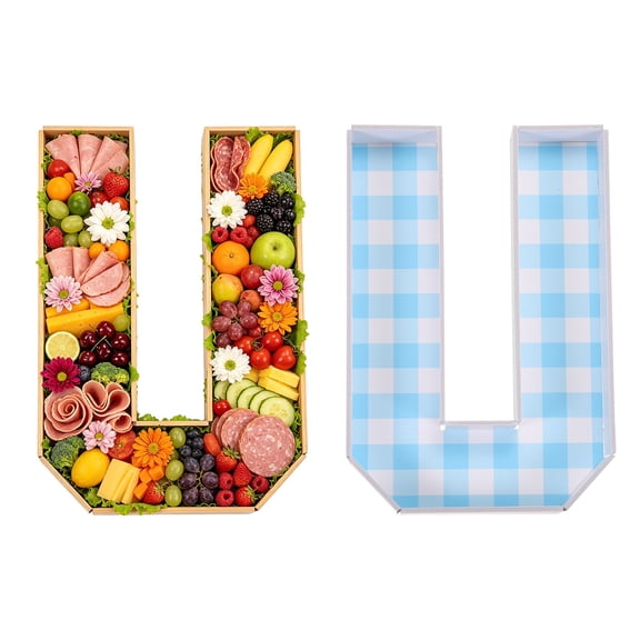 Uxcell Cardboard Letter Charcuterie Board, Reusable Charcuterie Serving Tray with Double-sided Tape for Gender Reveal Birthday Anniversary Wedding Party Decorations, (Letter U, Blue)