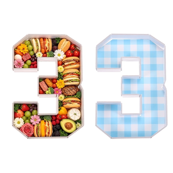 Uxcell Cardboard Number Charcuterie Board, Reusable Charcuterie Number Serving Tray with Double-sided Tape for Gender Reveal Birthday Wedding Party Decoration, (Number 3, Blue)