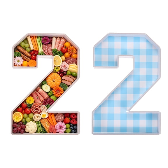 Uxcell Cardboard Number Charcuterie Board, Reusable Charcuterie Number Serving Tray with Double-sided Tape for Gender Reveal Birthday Wedding Party Decoration, (Number 2, Blue)
