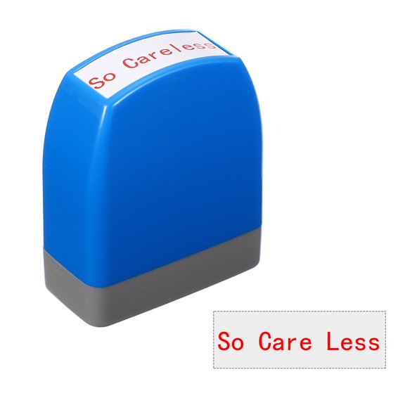 Uxcell So Care Less Teacher Stamps, 2.1x1.7x0.9 Inch Homework Stamper, Teacher Grading Office Photosensitive Stamp with Red Ink for Homework Documents Checks, Blue Casing