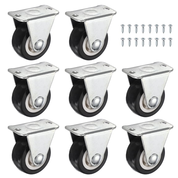 Uxcell Caster Wheels, (1.2", Black) (8 Pcs), PVC Non-Swivel Plate Caster Wheels 55 Lb Capacity Per, Suit for - Furniture/Underbed Drawer/DIY Project