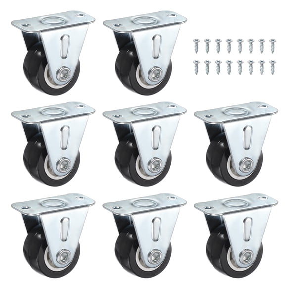 Uxcell Caster Wheels, (1", Black) (8 Pcs), PVC Non-Swivel Plate Caster Wheels 55 Lb Capacity Per, Suit for - Furniture/Underbed Drawer/DIY Project