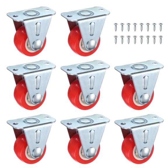 Uxcell Caster Wheels, (1", Red) (8 Pcs), PVC Non-Swivel Plate Caster Wheels 55 Lb Capacity Per, Suit for - Furniture/Underbed Drawer/DIY Project