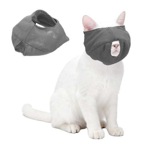 Uxcell Cat Muzzle, Adjustable Breathable Mesh Muzzle Grooming Restraint Bags Circumference 7-9 Inches, (Light Gray, 1 Pcs), ForAnti Bite/Anti Meow/Prevent Scratching/Chewing