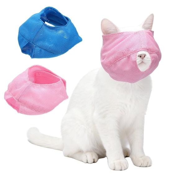 Uxcell Cat Muzzle, Adjustable Breathable Mesh Muzzle Grooming Restraint Bags Circumference 7-9 Inches, (Pink/Blue, 1 Pcs), ForAnti Bite/Anti Meow/Prevent Scratching/Chewing