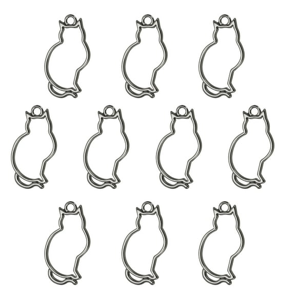 Uxcell Cat Shaped Alloy Open Back Bezel Pendants DIY Hollow Resin Frame, Black 10 Pack