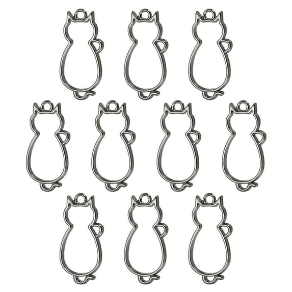 Uxcell Cat Shaped Alloy Open Back Bezel Pendants Hollow Resin Frame for DIY Crafts, Black 10 Pack