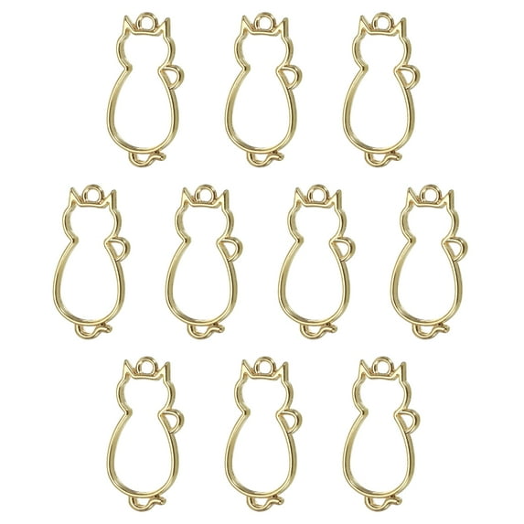 Uxcell Cat Shaped Alloy Open Back Bezel Pendants Hollow Resin Frame for DIY Crafts, Gold Tone 10 Pack