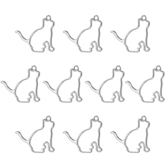 Uxcell Cat Shaped Alloy Open Back Bezel Pendants Hollow Resin Frame for DIY, Silver Tone 20 Pack
