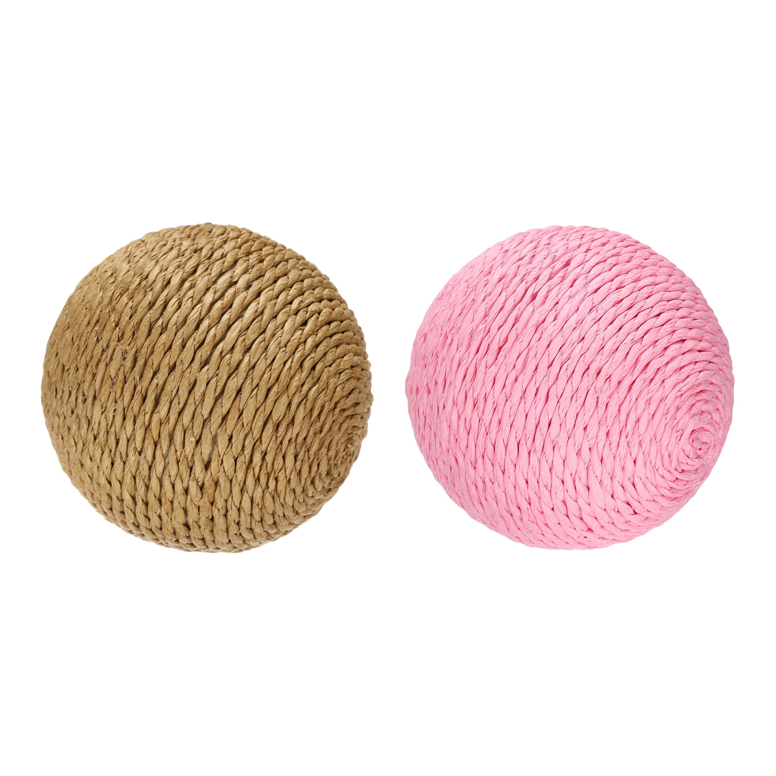 Uxcell Cat Toy Ball, Interactive Natural Cat Scratching Balls Sisal Cat Ball Toy ( Sisal, 2Pcs, 3.9Inch, Brown/Pink ) for Kittens Pet Enrichment Training Play Indoor Exercise Fun