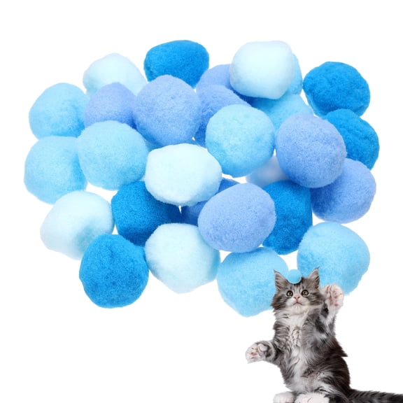 Uxcell 30 Pcs Cat Toy Pom Ball Plush Fuzzy Pompoms 1.2" Blue Tones